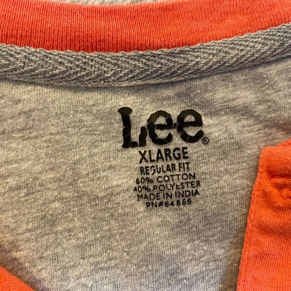 Lee Mens Henley Shirt XL Coral & Gray Regular Fit Pocket Detail - Picture 6 of 7